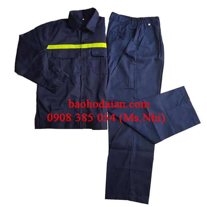 Quần áo bảo hộ lao động vải kaki Nam Định thoáng mát may kèm phản quang- Hình thật