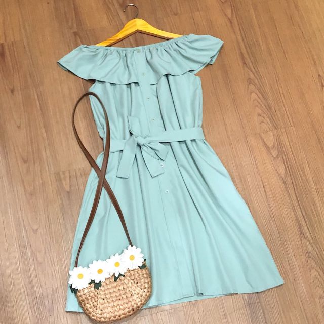 Đầm Nữ Xanh Mint Trễ Vai (KÈM ẢNH THẬT) | BigBuy360 - bigbuy360.vn