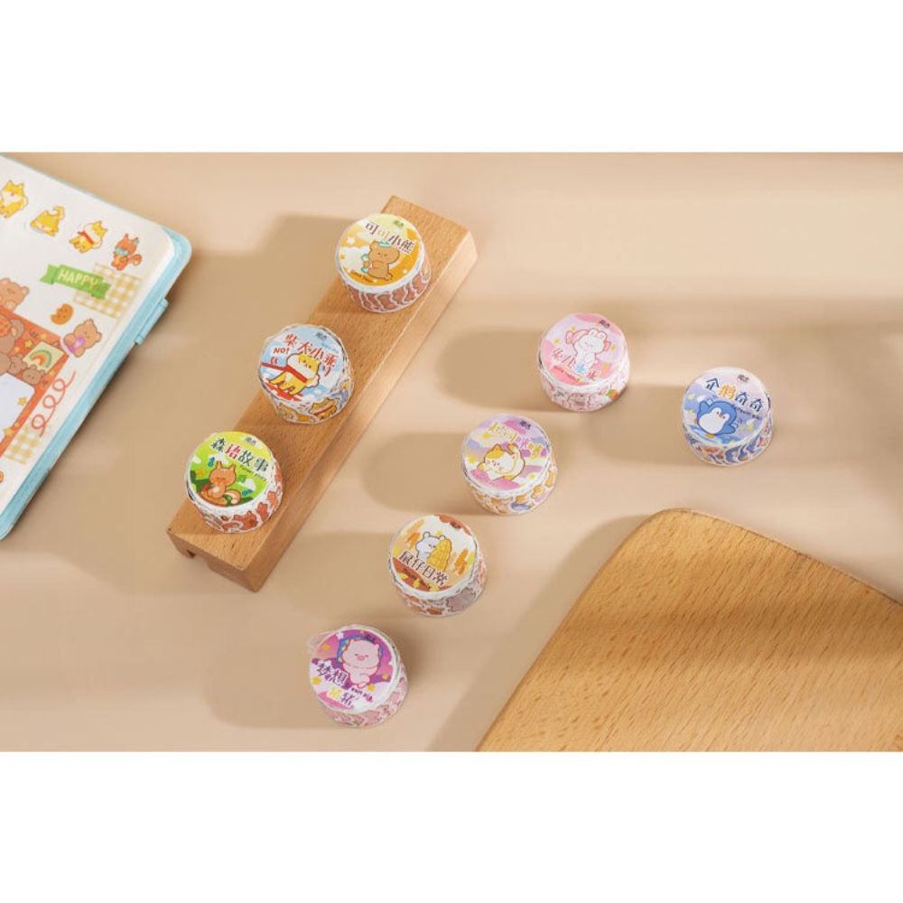 Băng keo giấy washi tape dạng sticker hoạ tiết hoạt hình