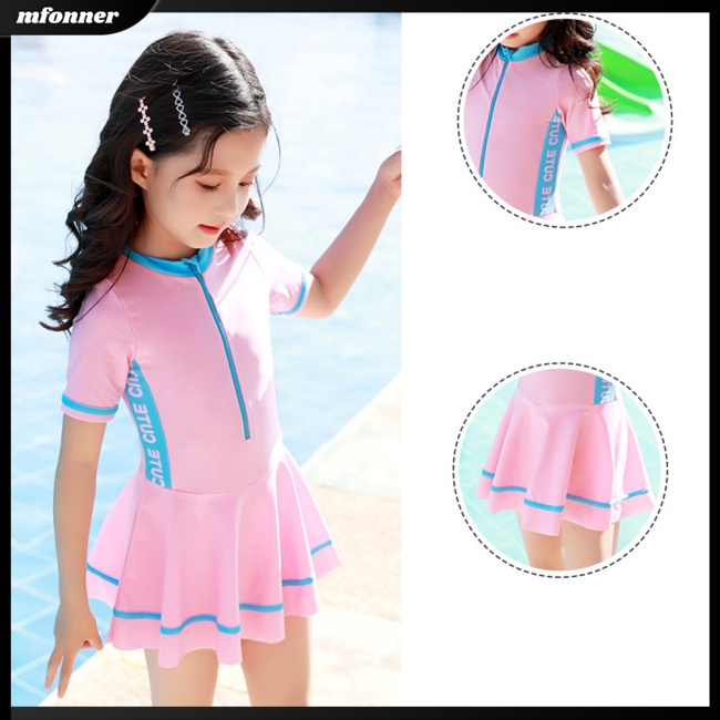Bộ Đồ Bơi 2 Mảnh Gồm Đầm/Quần Short/Quần Short Có Khóa Kéo Mau Khô In Hoạt Hình Dễ Thương Cho Bé Gái