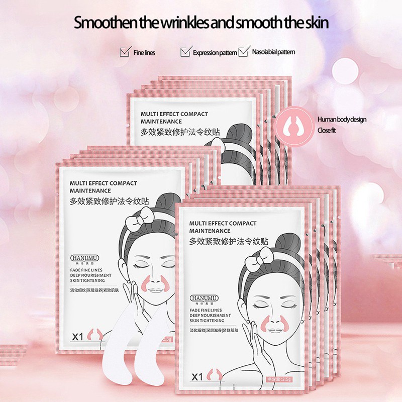 HUNMUI 5Pair Frown Lines Removal Patch Nasolabial Folds Anti-Wrinkle Mask Anti-Aging Stickers Moisturizing Firming Face