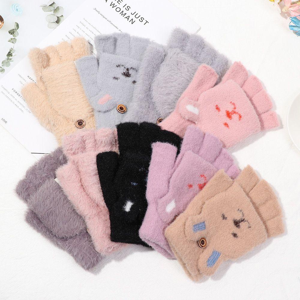 Găng Tay Dệt Kim Dày Dặn Mềm Mại Giữ Ấm Ngón Tay Thời Trang Mùa Đông