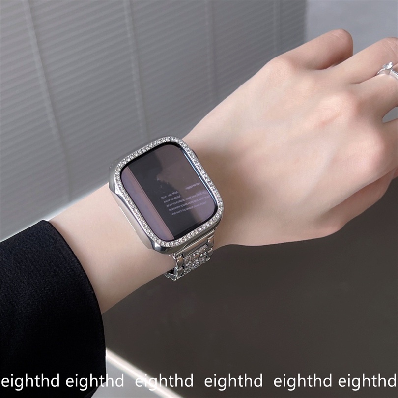 Toàn Bộ Dây Đeo Thay Thế Bằng Kim Loại Đính Kim Cương Giả Cho Đồng Hồ Apple Watch Series Ultra 8 7 6 SE 5 4 3 2 1 49mm 41mm 45mm 44mm 40mm 42mm 38mm