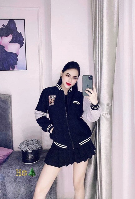 Áo khoác bomber thể thao 33 phối tay nhung gân