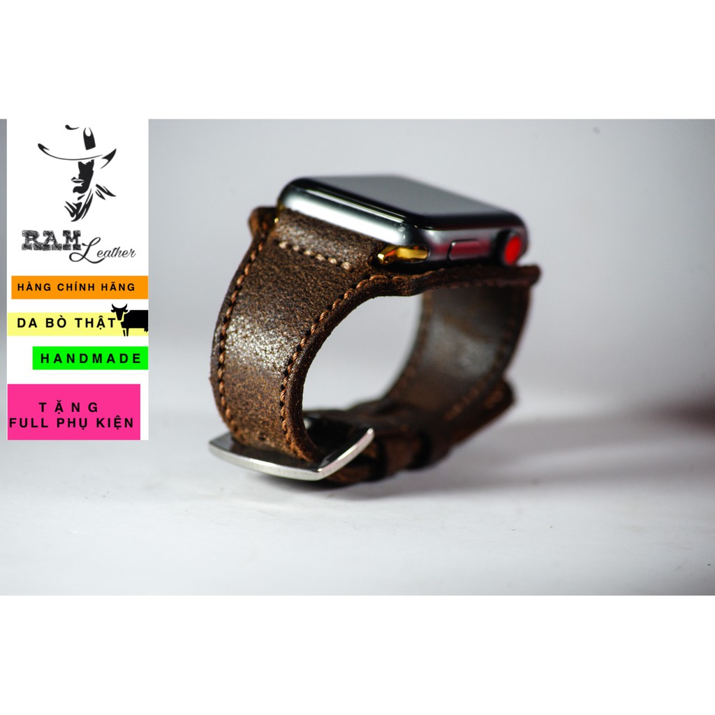 Dây apple watch da bò thật chống mồ hôi RAM Leather bx mài nhám - tặng khóa chốt và adapter