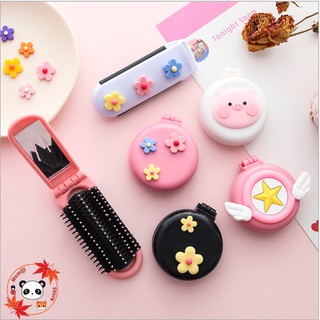 Set 2 Gương lược cầm tay Pinky kèm gương gấp gọn cực xinh và tiện dụng gỡ rối và chống rụng tóc