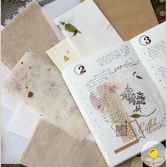 Set 30 tờ giấy hoa lá khô Vintage trang trí sổ, tấm giấy dán sổ Bullet Journal, thiệp, album