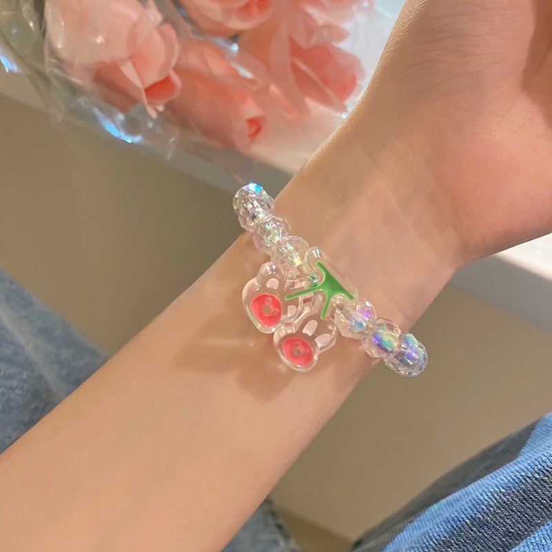 Vòng tay kèm dây buộc tóc co dãn Peachy hình cherry con vịt hoa tulip nhiều màu sắc dành cho nữ