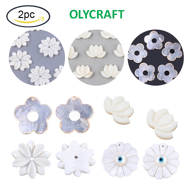 2 Hạt Cườm Hình Vỏ Sò, Hoa Sen, Vỏ Sò, Đá Tự Nhiên, Được Khoan, Như Thật