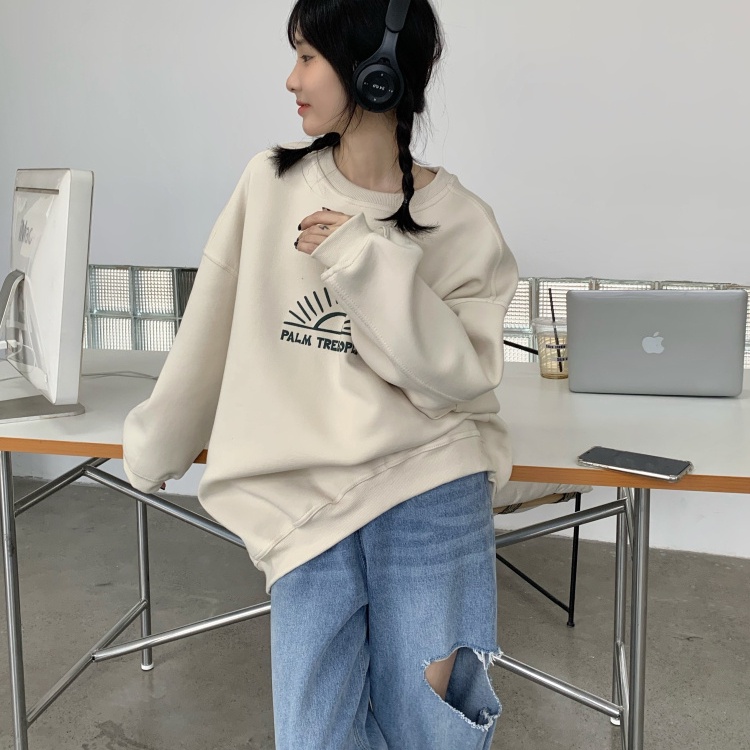 Áo thun nữ SUXI dài tay cổ tròn in chữ thời trang