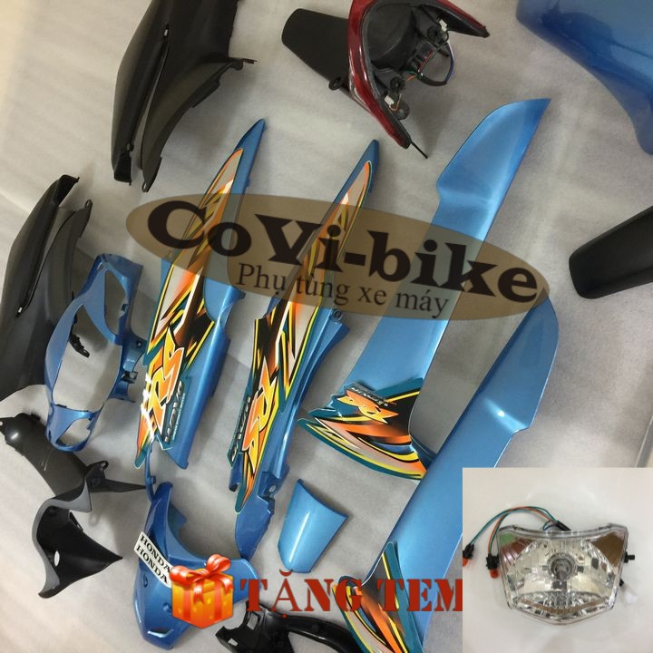 Dàn áo màu Xanh Ngọc cho xe Wave RS - Anpha- S100 đười 2006 đến 2016  Cụm pha đèn trước xe Wave RS - SPB-DGRs