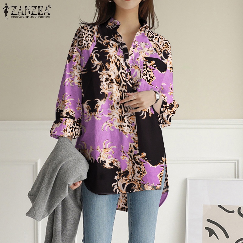 Áo sơ mi ZANZEA tay dài họa tiết da báo thời trang dành cho nữ