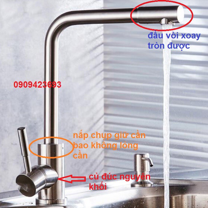 [LOẠI 1-HÀNG ĐÚC] Vòi Rửa Chén Bát Nóng Lạnh INOX 304 Cao Cấp N4004 và 2 dây VÒI 360 ĐỘ A1