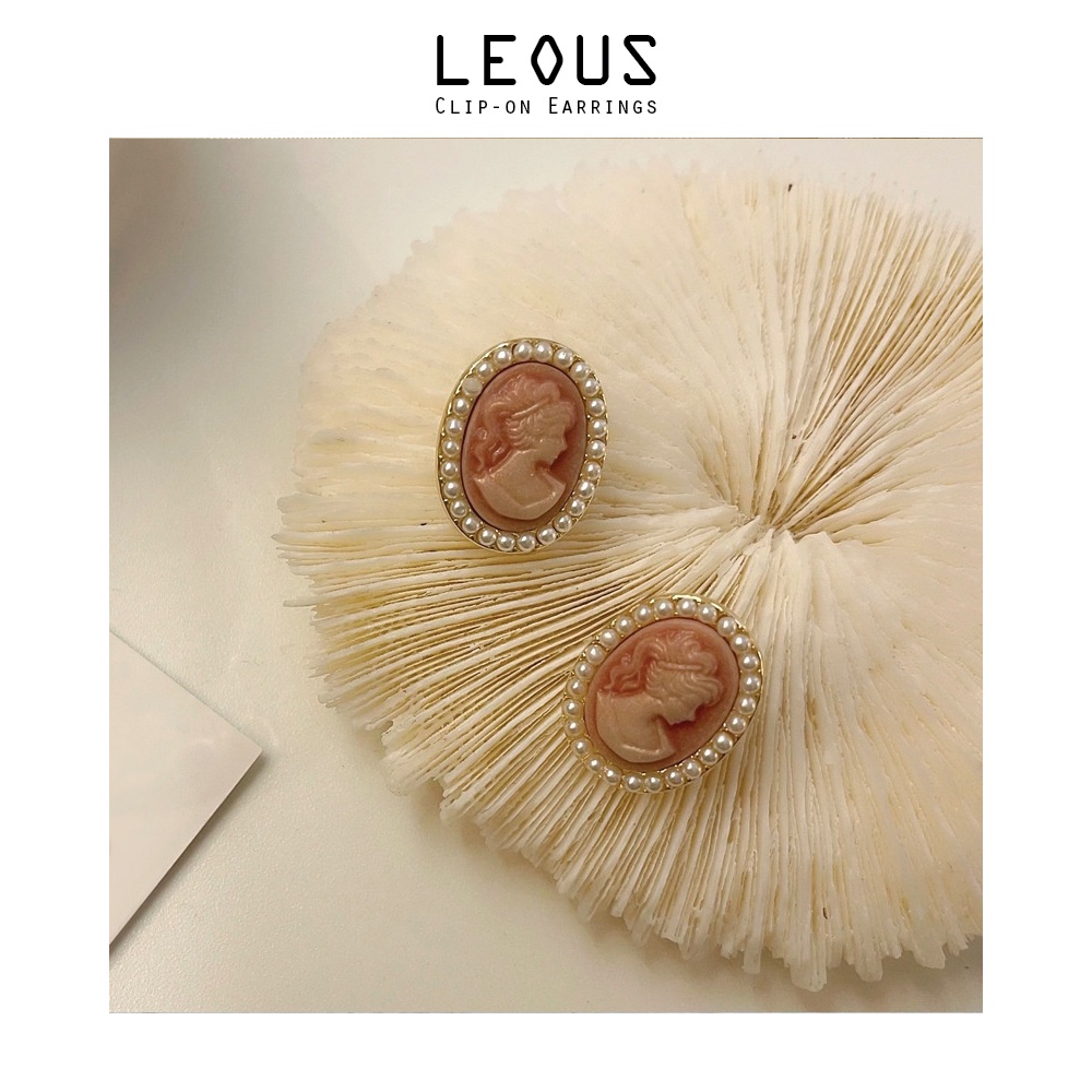 Khuyên tai kẹp không bấm lỗ chốt cố định K178 bằng hợp kim mạ vàng hình elip đính hạt trai dáng ngắn Leous Accessories