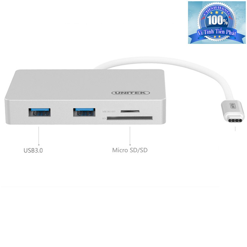 Đầu chuyển USB 3.1 USB Type-C sang Hub USB 3.0 kết hợp Đọc thẻ nhớ Unitek Y-9319