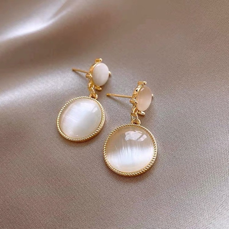Bông tai đính đá opal tròn thời trang Hàn Quốc sành điệu