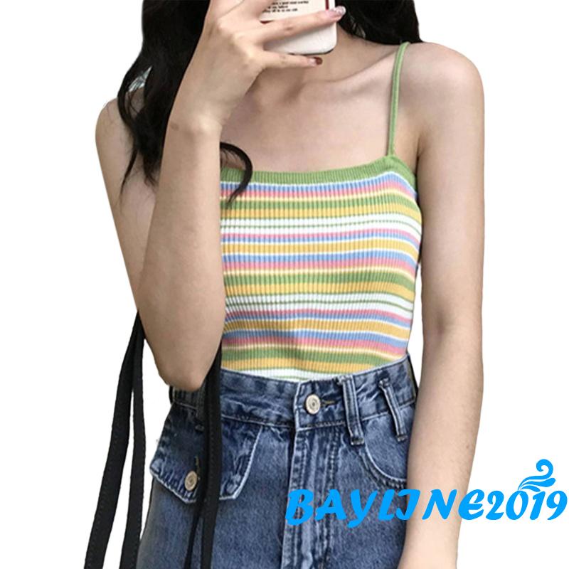 Áo Dệt Kim Hai Dây Họa Tiết Kẻ Sọc Thời Trang Mùa Hè Cho Nữ