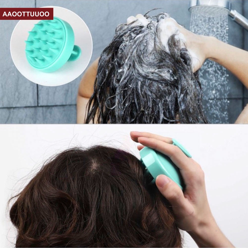 [Hàng mới về] Bàn chải gội đầu mát xa da đầu bàn bằng silicon ó tay cầm