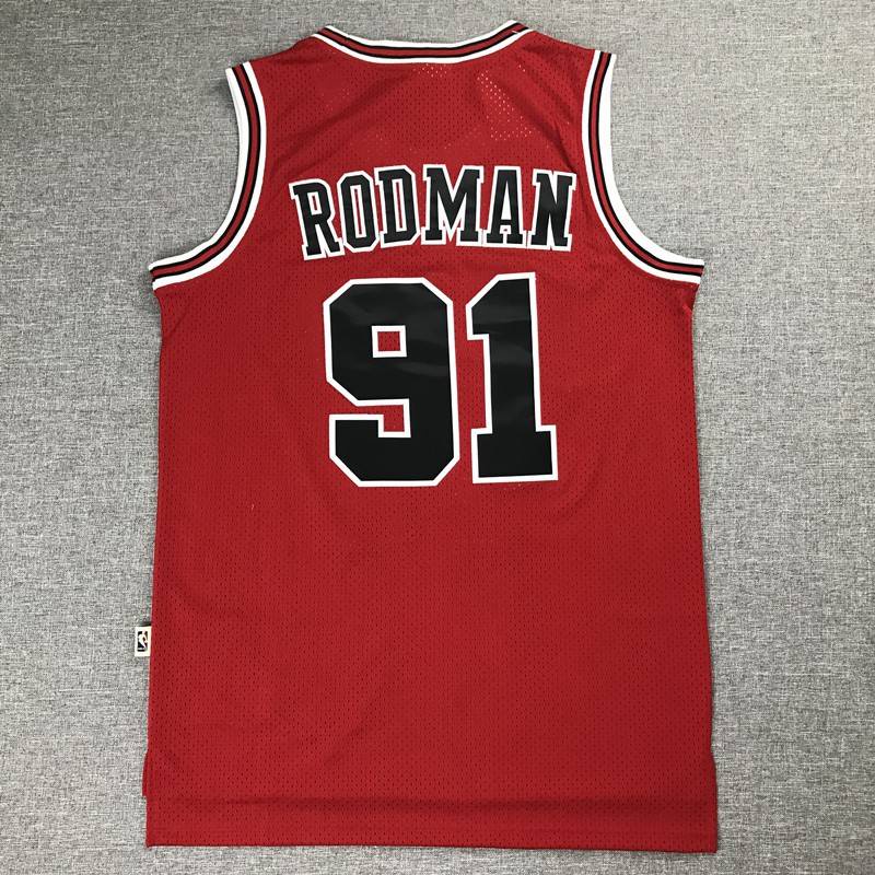 Áo thun thể thao NBA Jersey Chicago Bulls No.91 Rodman phiên bản cổ điển màu đỏ