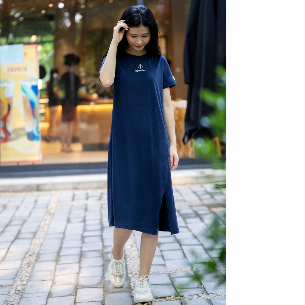 Váy suông nữ SAYME đầm thun cotton dáng dài xẻ tà WBDR0078