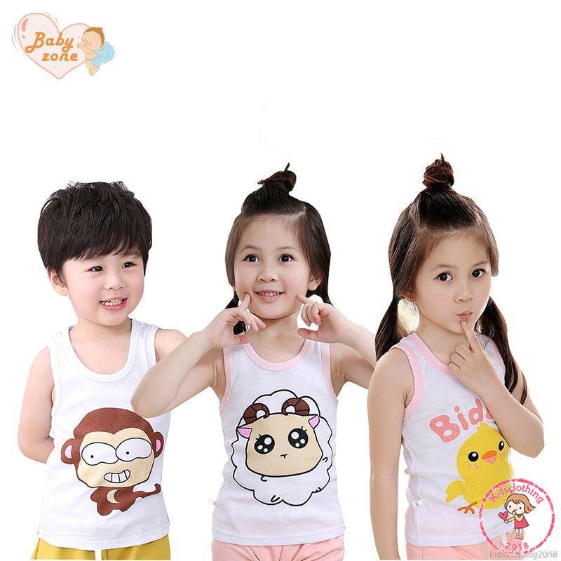 Set áo không tay in hình nhân vật hoạt hình dễ thương và quần short cho bé trai và bé bé gái