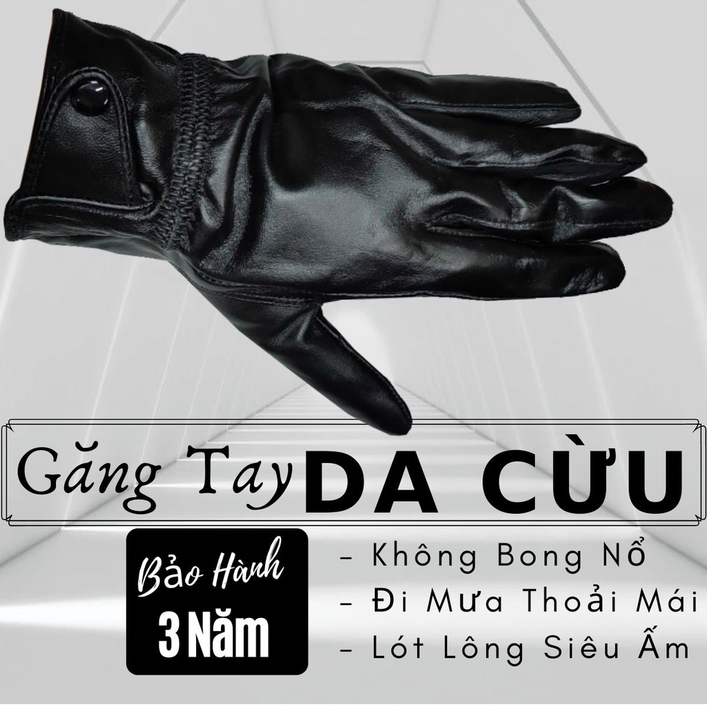 Găng Tay Da Cừu Nam Cài Khuy Màu Đen Mỏng Nhẹ, Dễ Lái Xe - Không Bong Nổ, Đi Mưa Thoải Mái - Bảo Hành Da Thật 3 Năm