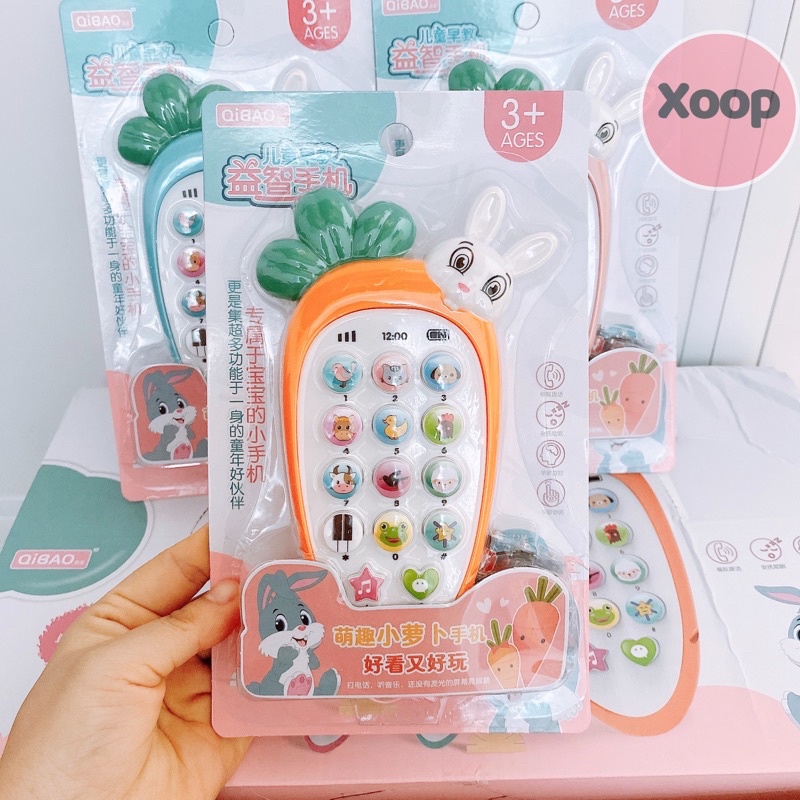 Đồ chơi điện thoại chú thỏ gặm cà rốt phát sáng phát nhạc vui nhộn cho bé