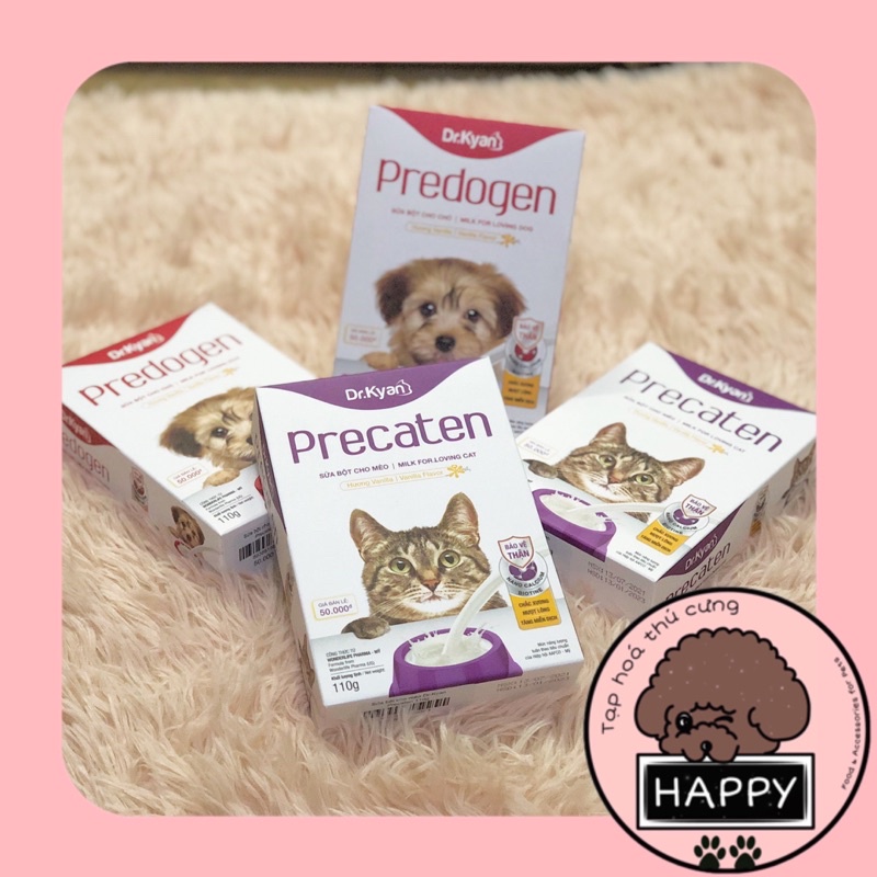Sữa bột Precaten / Sữa hương vani cho mèo Dr.Kyan hộp giấy 110g [Ảnh thật] [Có sẵn] - Tạp Hóa Thú Cưng Happy
