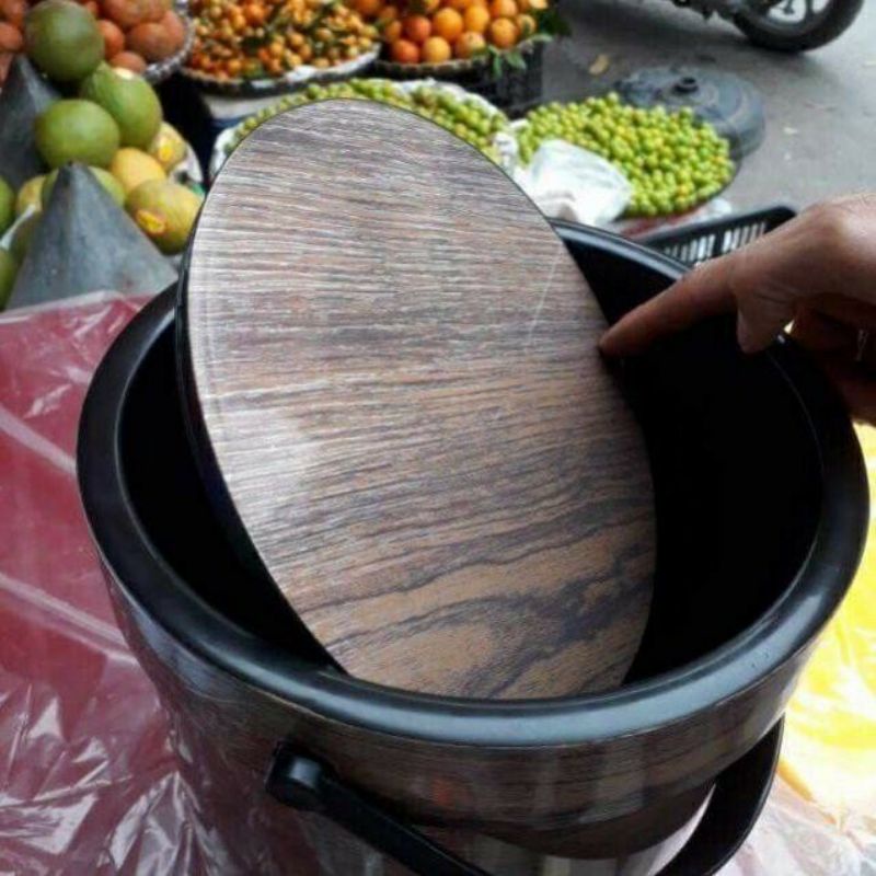 Thùng rác lật giả vân gỗ nhựa Việt nhật