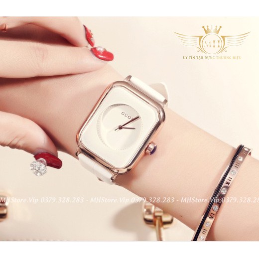 Đồng hồ nữ GUOU dây da cao cấp  Tặng kèm vòng tay  Pin dự phòng