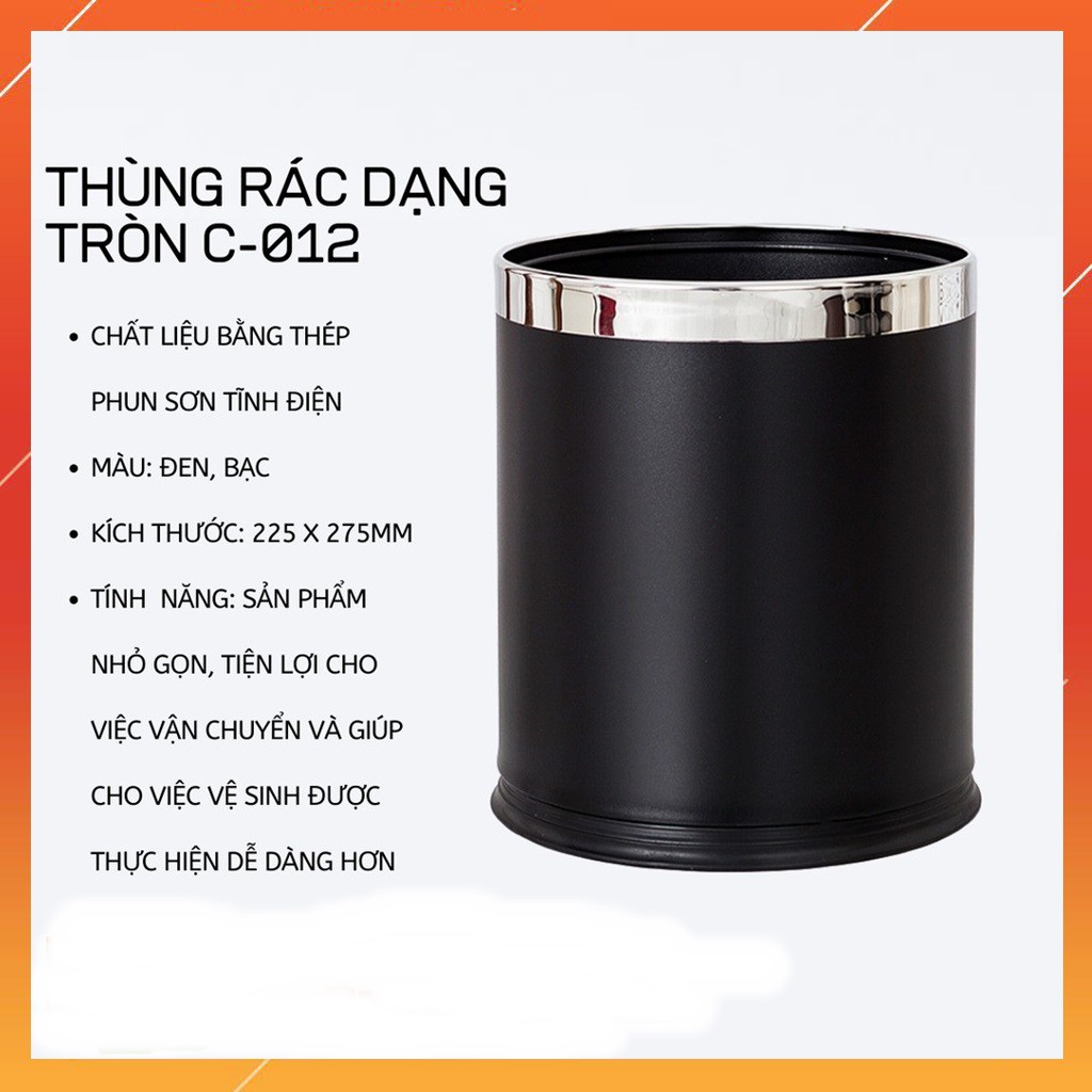 Thùng rác văn phòng cao cấp 2 lớp màu đen chất liệu thép sơn tĩnh điện