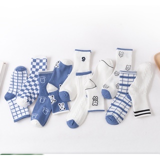 Tất nam nữ cổ cao màu xanh phong cách năng động chất liệu cotton kháng khuẩn Girl_Friday T069
