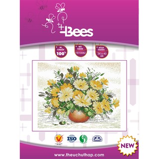 Mẫu thêu chữ thập in sẵn 100% bình hoa cúc vàng