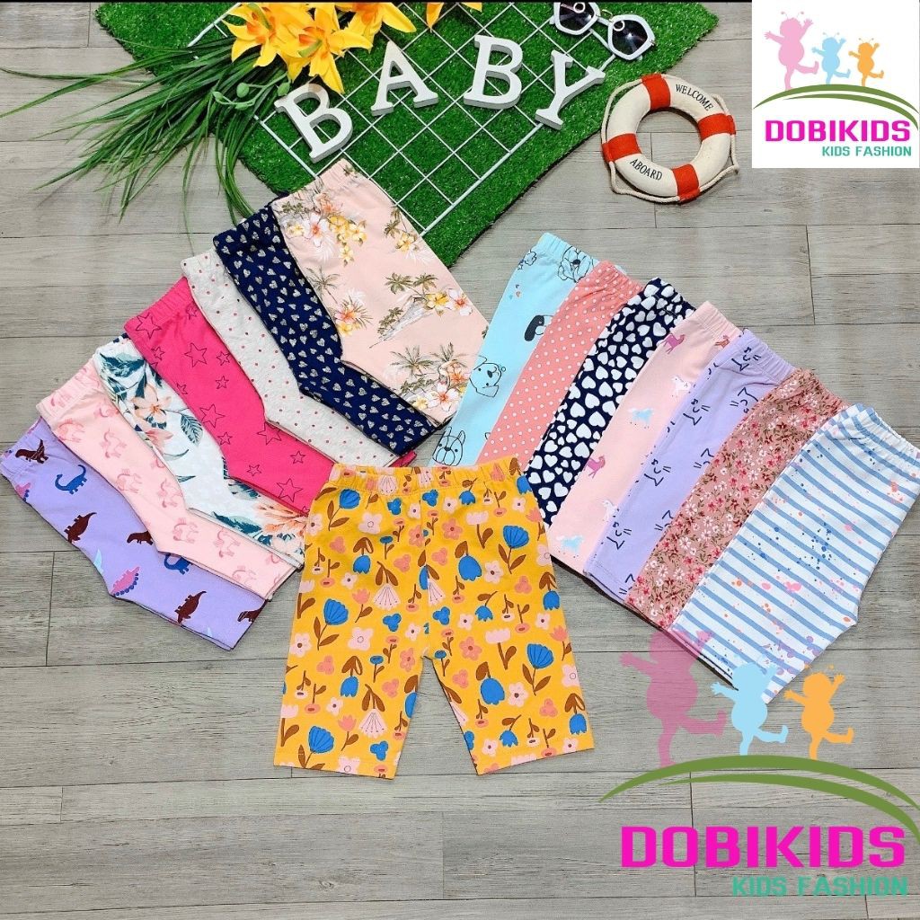 Quần legging lửng bé gái combo 5c cotton xuất co giãn mềm họa tiết xinh xắn (9-41kg)