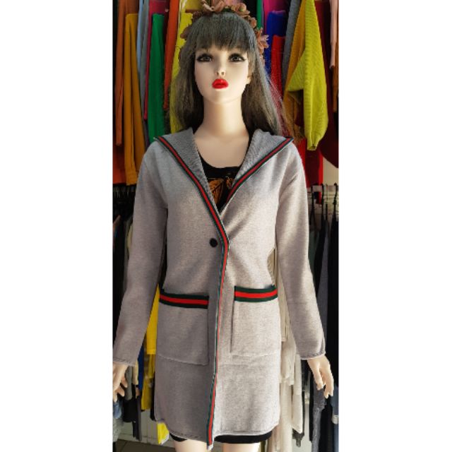 Áo khoác cardigan- măng tô nón- len cừu- viền thân áo