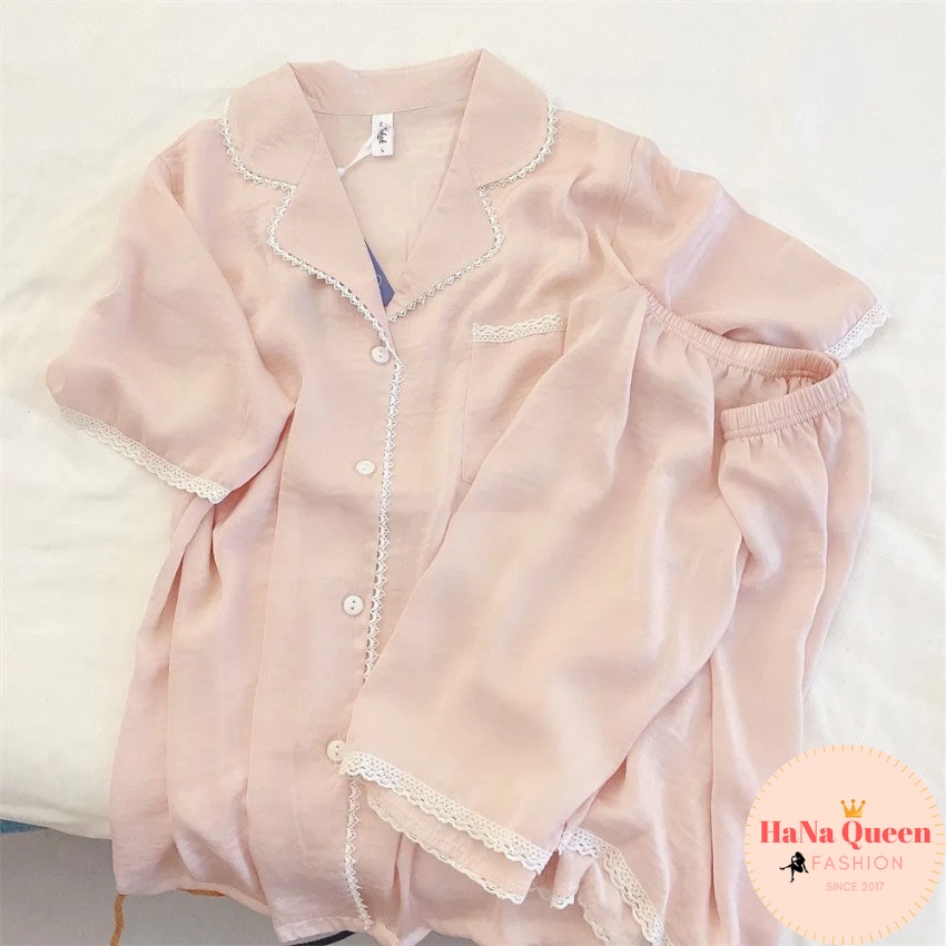 Bộ đồ pijama nữ cộc đùi chất cotton phối ren cực xinh (Hàng có sẵn)