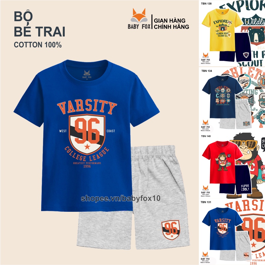 Bộ thun bé trai size nhí, trung, đại 100% cotton loại tốt, thương hiệu BABY FOX e