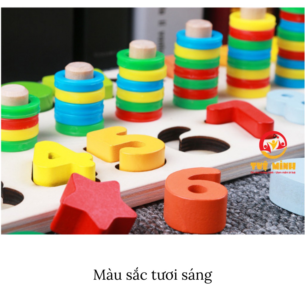 [Mã LIFETOYS1 giảm 30K đơn 99K] Đồ Chơi Gỗ Bảng Số Và Hình Khối 2 Trong 1 Giúp Bé Học Số Đếm và Màu Sắc