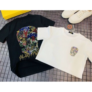 Áo thun cổ tròn nam nữ GC hình ĐẦU LÂU đính đá kim sa cực ngầu, vải cotton cao cấp