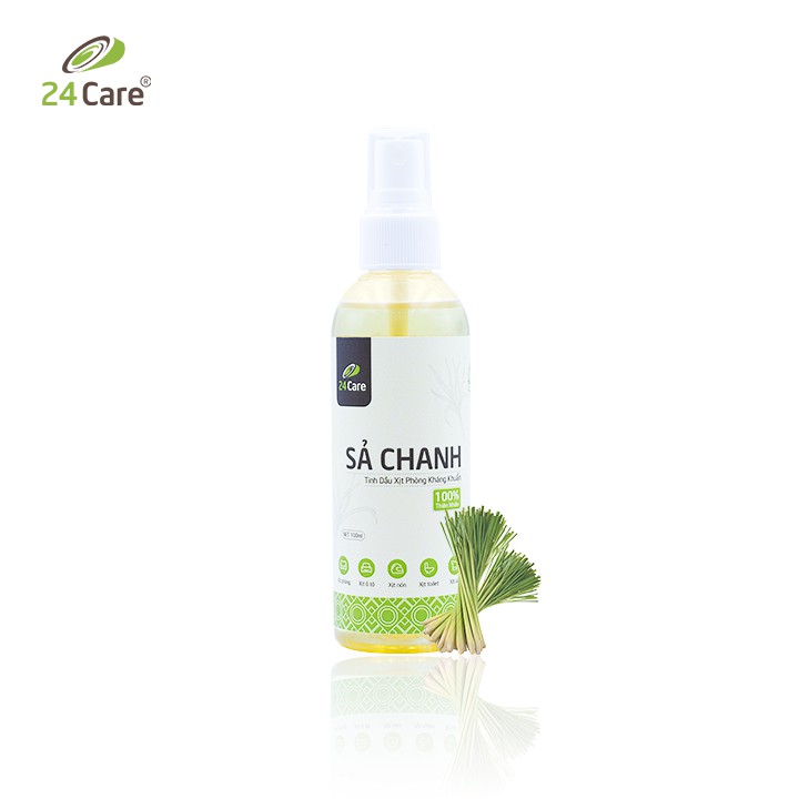 [Tặng 10 khẩu trang kháng khuẩn 4 lớp] Combo 2 Xịt kháng khuẩn tinh dầu Sả Chanh + Bạc Hà 24Care 100ml