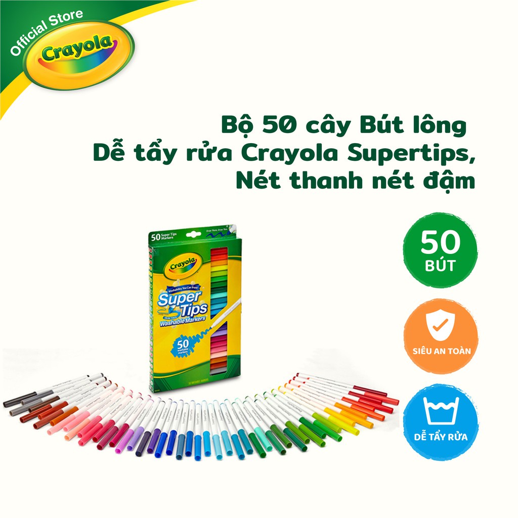 Bộ 50 Cây Bút Lông Màu Crayola Supertips Viết Nét Thanh Nét Đậm