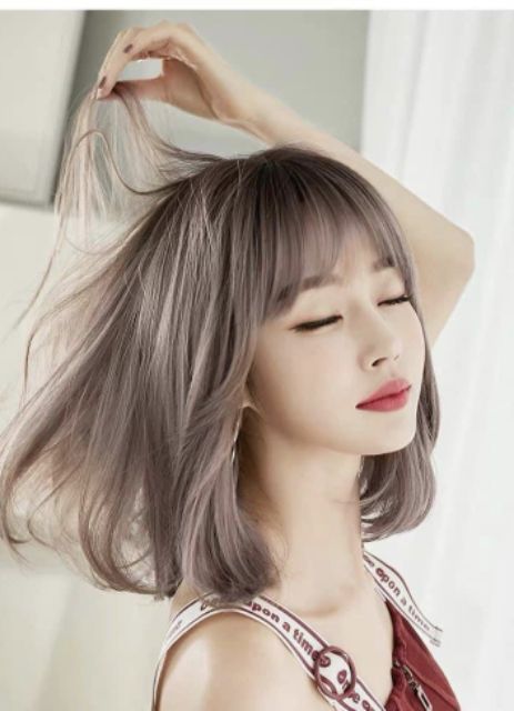 Tóc giả nguyên đầu cúp ❤️❤️ FREESHIP ❤️❤️ nguyên đầu cúp tự nhiên hồng khói, 3016