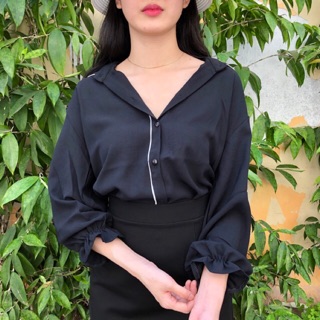 Áo sơ mi viền cổ tay lỡ - sơ mi kiểu