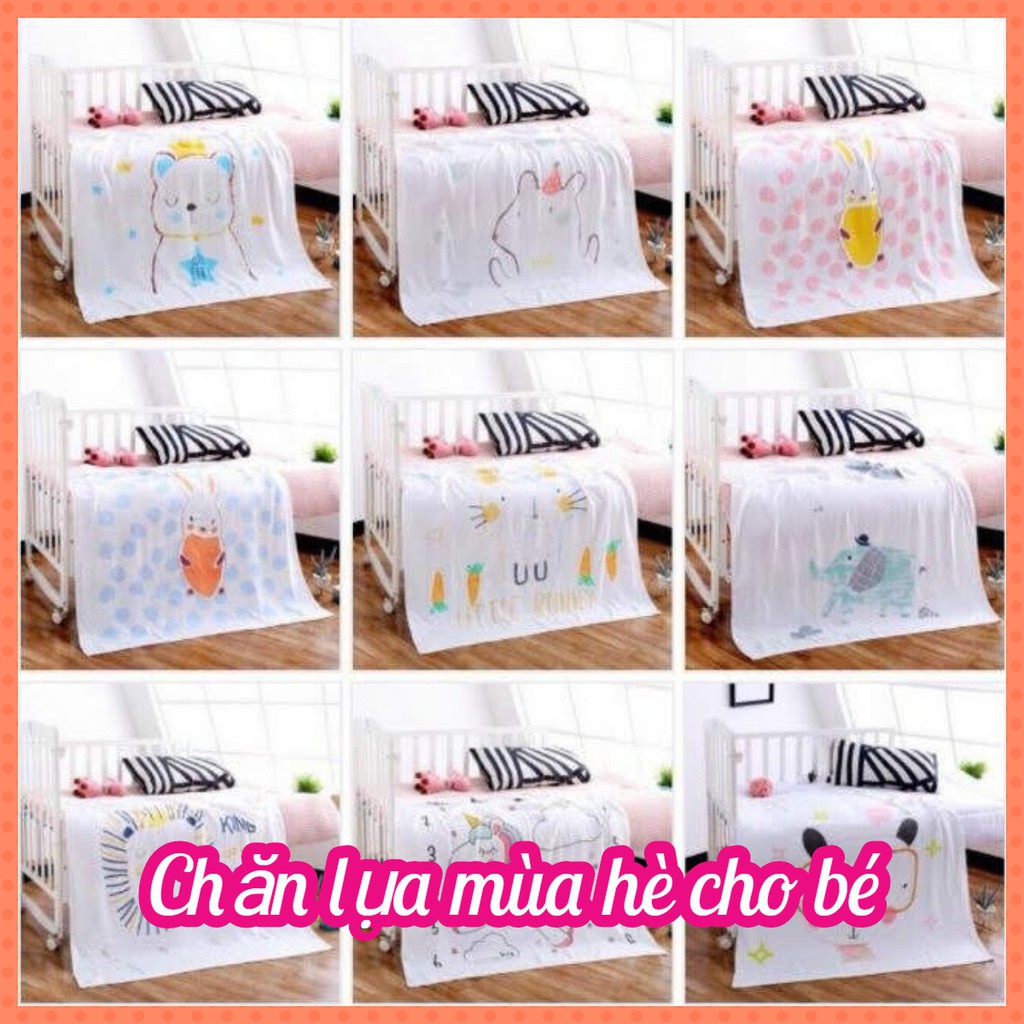 Chăn mùa hè cho bé + Chăn lụa cao cấp siêu mềm khăn coton sợi tre cho bé nằm điều hòa (120x100cm)