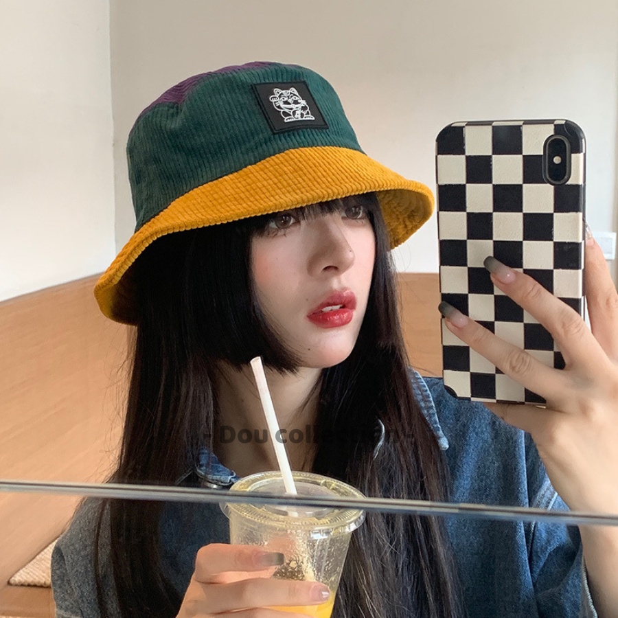 [Nowship2h] Mũ bucket retro nam nữ unisex vành ngắn họa tiết Mèo May Mắn phong cách Nhật Bản Chất Liệu Cotton - Mã NV037