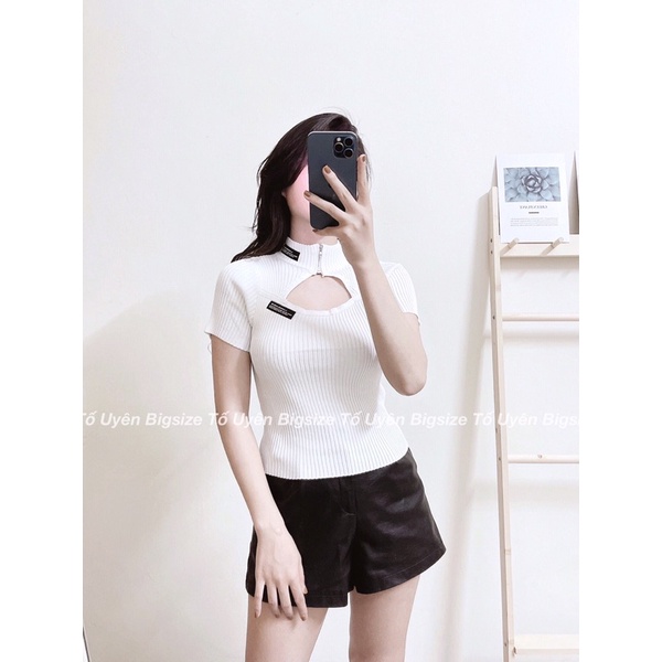 (T.U Bigsize 50-80kg) Áo Cộc Tay Khoá Cổ Khoét Ngực Dáng Ngắn Hàng QC