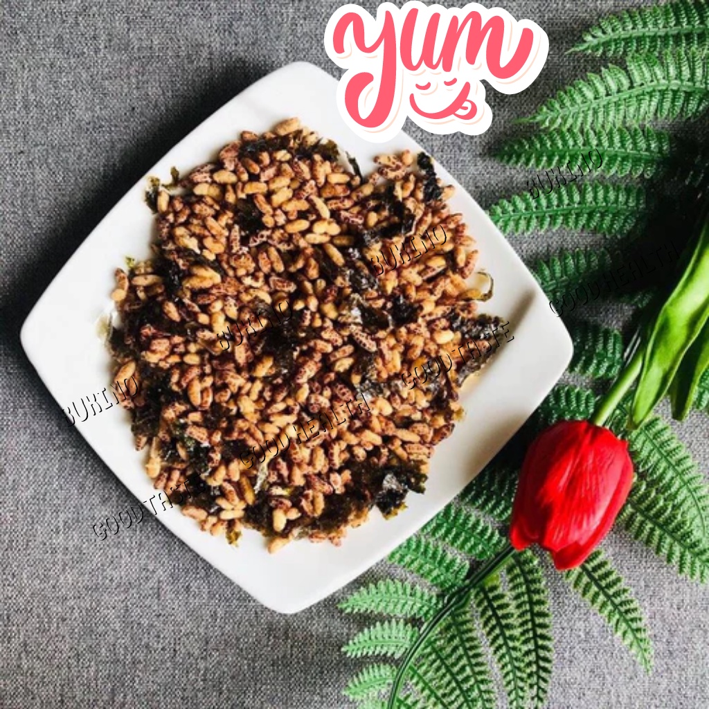 Gạo lứt sấy rong biển BUKINO, gạo lức giòn ngon hộp 350gr, đồ ăn kiêng giảm cân tốt cho sức khỏe, ship hỏa tốc Hà Nội