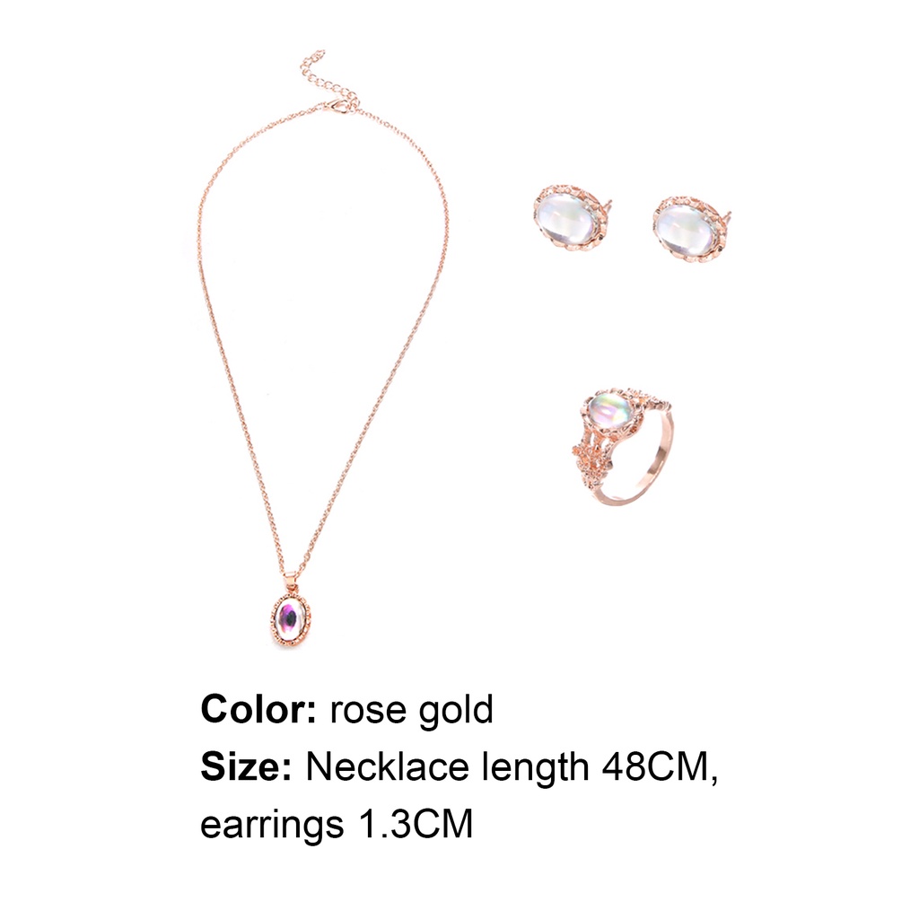 Bộ dây chuyền + nhẫn + cặp khuyên tai mặt đính ngọc mắt mèo giả đẹp mắt cho nữ