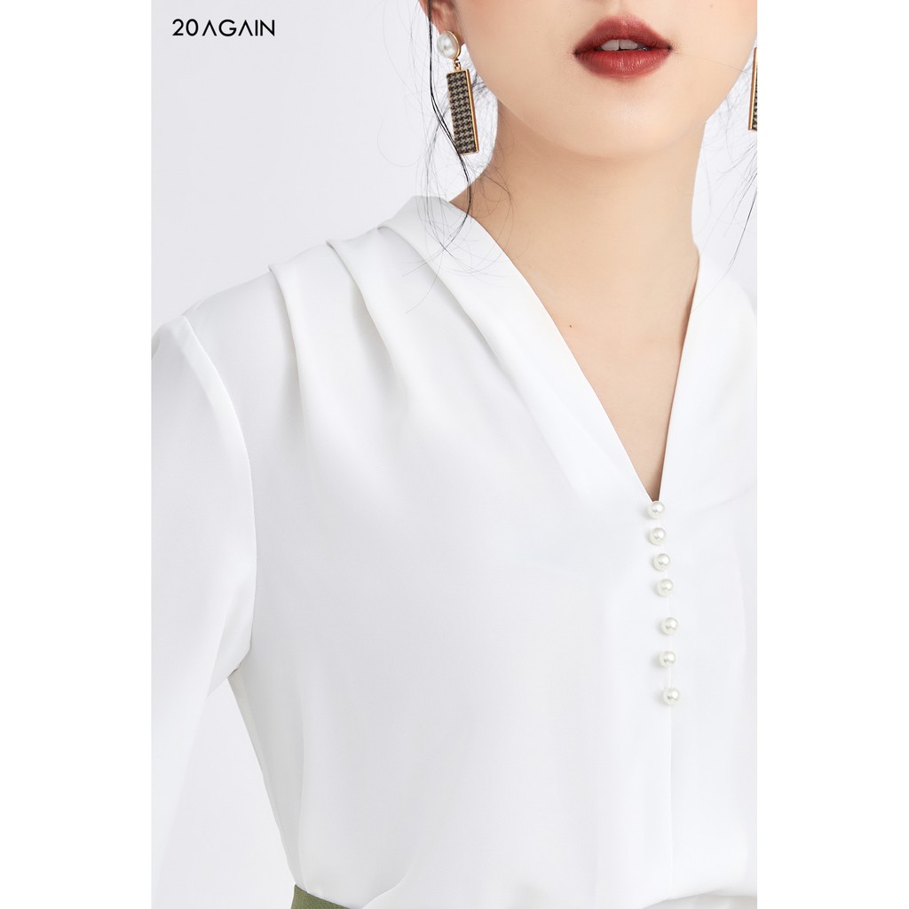 Áo sơ mi xếp ly vải 20AGAIN thiết kế công sở thanh lịch chất vải voan ASA1322