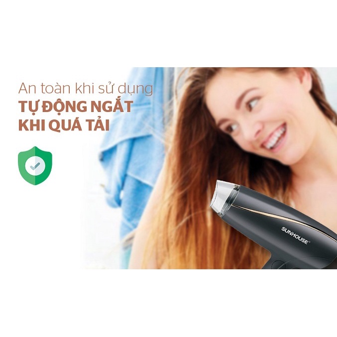 Máy Sấy Tóc Sunhouse SHD2306 Đen Với 3 Chế Độ Sấy, Tản Nhiệt Tốt Hàng Chính Hãng